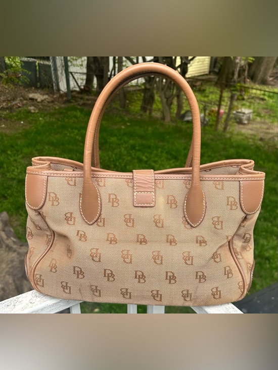 Dooney & Bourke Handbags - Dooney & Bourke Tan Logo Tote with Leather Trim